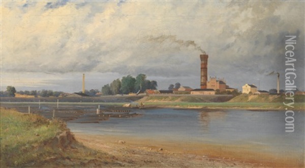 View Of Kaisermuhlen On The Danube Oil Painting - Adolf Kaufmann