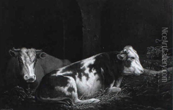 Ruhende Kuhe Im Stall Oil Painting - Johann Baptist Dallinger von Dalling the Younger