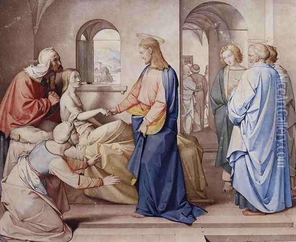 Christ Resurrects the Daughter of Jairu 1815 Oil Painting - Johann Friedrich Overbeck