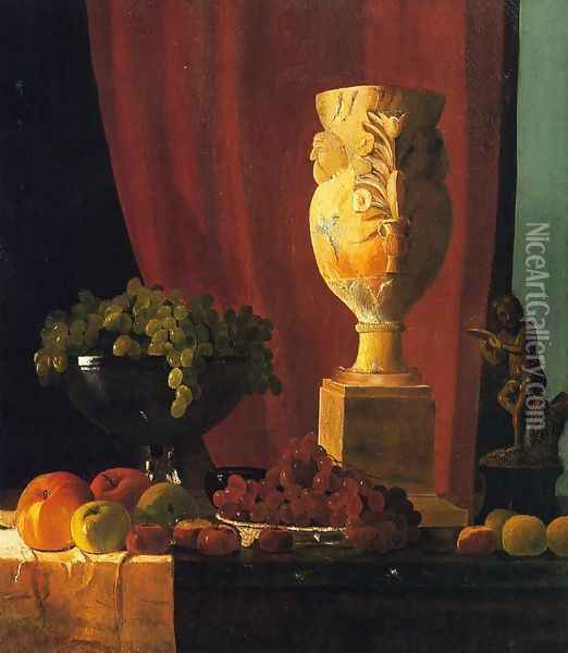 Fruit, Vase and Statuette Oil Painting - John Frederick Peto