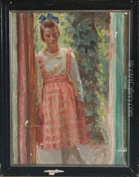 Girl In Doorway (+ Interior With Woman; 2 Works) Oil Painting - Julius Paulsen