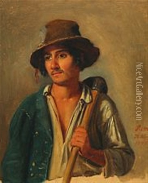 An Italian Peasant Oil Painting - Julius Friedlaender