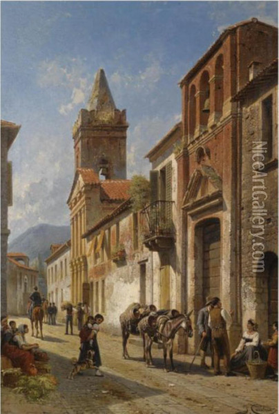 Street In Pascara Oil Painting - Jacques Carabain
