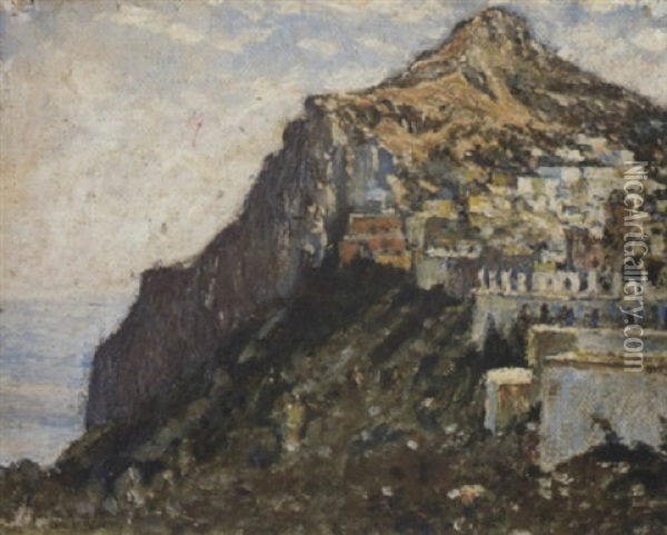 A Cliff-side Village, Capri Oil Painting - Edgar Thomas Wood