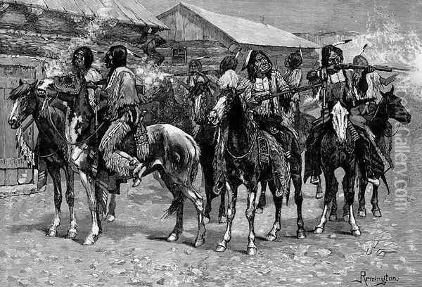 Crow Indians Firing into the Agency Oil Painting - Frederic Remington