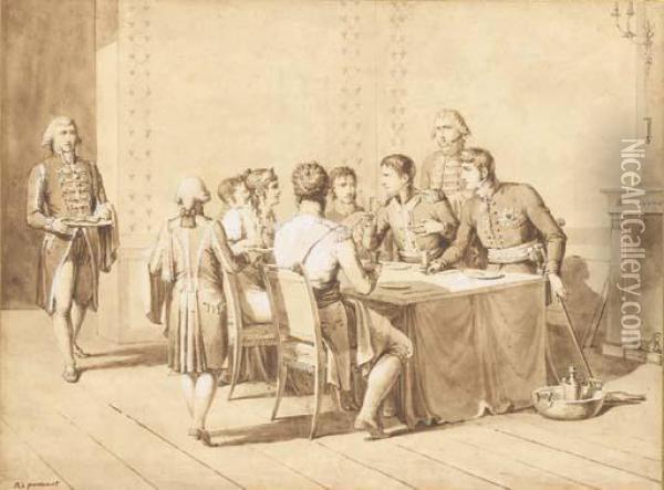 Emperor Napoleon I At Tilsit On 6-9 July 1807 With Tsar Alexanderi, The Grand Duke Constantin, And Queen Louisa Of Prussia Oil Painting - Pierre-Rene Cacault