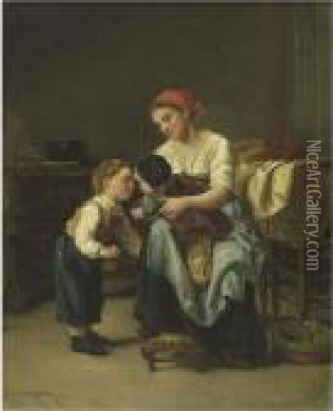 The Good-night Kiss Oil Painting - Theophile-Emmanuel Duverger