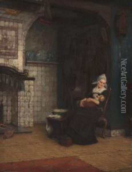 Mutter Und Kind Vor Dem Kamin Oil Painting - Karl Emil Mucke