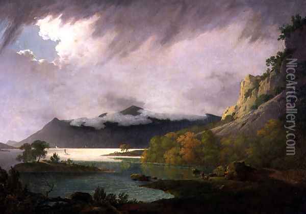 Derwent Water with Skiddaw in the Distance, c.1795-6 Oil Painting - Josepf Wright Of Derby