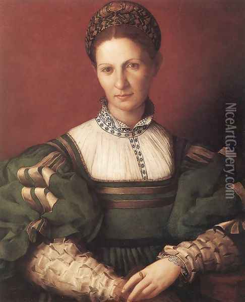 Portrait of a Lady in Green, 1530-32 Oil Painting - Agnolo Bronzino