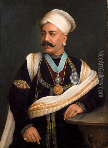 Portrait Of Sir Tanjore Madhava Rao Oil Painting - Raja Ravi Varma