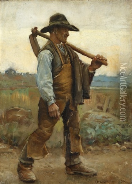 A Labourer With Pick-axe Oil Painting - Arthur Trevor Haddon