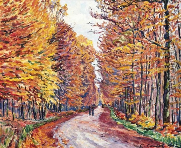 Georgenborn, La Route De Wiesbaden En Foret, Automne Oil Painting - Gustave Camille Gaston Cariot