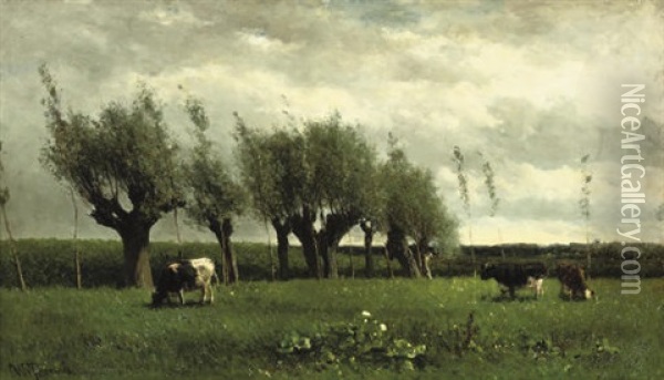 Wilgenrij - Cattle Grazing Near Willows Oil Painting - Willem Roelofs