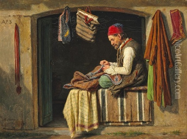 A Greek Tailor Oil Painting - Martinus Christian Wesseltoft Rorbye