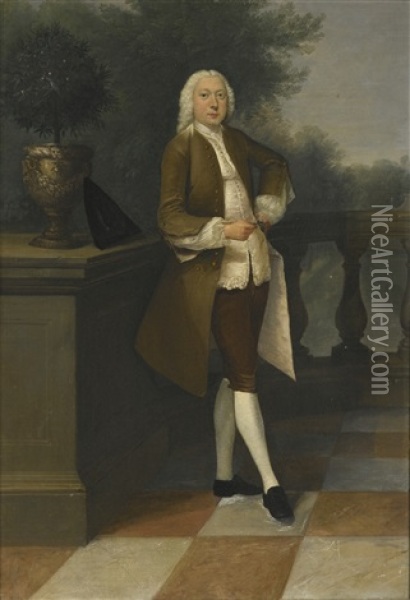 Portrait Of Richard Nevel, In A Garden Oil Painting - Peter Van Dyck