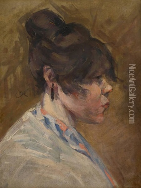 Portrait De Femme De Profil Oil Painting - Constantin Meunier