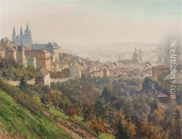 View Of Prague From Strahov Oil Painting - Vaclav Maly