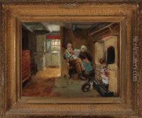 An Old Couple Sitting By A Cottage Fire Oil Painting - Ralph Hedley