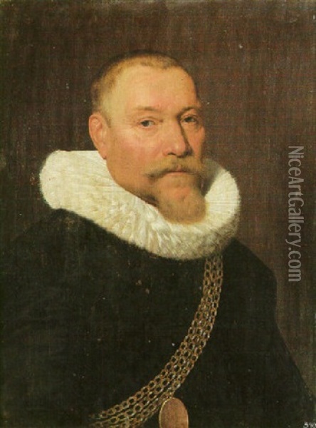 Portrait Of A Gentleman Wearing Black And A Gold Chain Of Office Oil Painting - Jan Daemen Cool