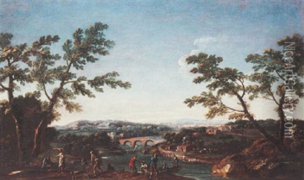 An Arcadian Landscape With Bucolic Figures In The Foreground Oil Painting - Antonio Diziani