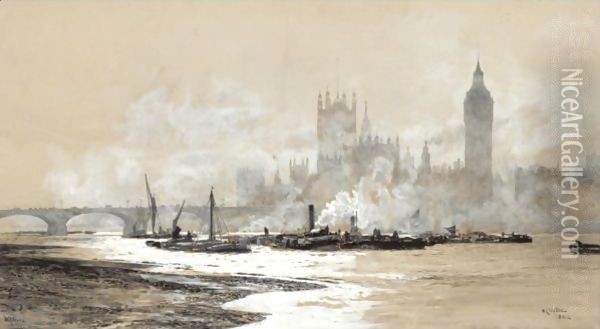 The Thames, Westminster Oil Painting - William Lionel Wyllie