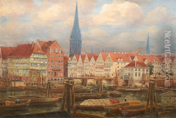 Hamburger Stadtansicht Oil Painting - Friedrich Harden