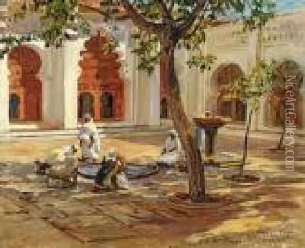 Ablutions A La Mosquee De Tlemcen. Oil Painting - Frederick Arthur Bridgman