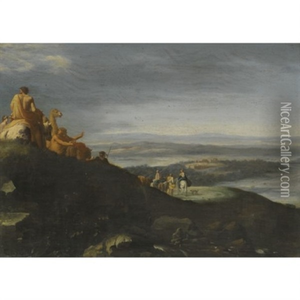 A Landscape With The Flight Into Egypt Oil Painting - Cornelis Van Poelenburgh
