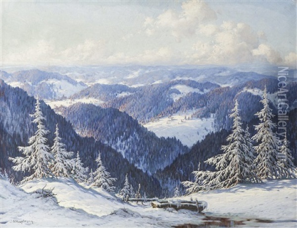Verschneite Winterlandschaft Im Schwarzwald Oil Painting - Karl Hauptmann