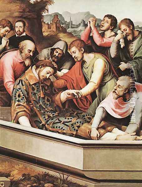 The Entombment of St Stephen Martyr c. 1560 Oil Painting - Juan De (Vicente) Juanes (Masip)