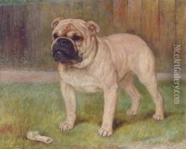 A Bulldog With A Bone Oil Painting - Kate Sowerby