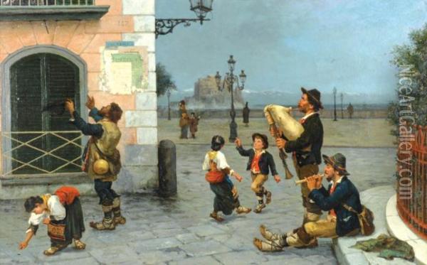 A Musical Offering (street Corner In Italy) Oil Painting - Tommaso De Vivo