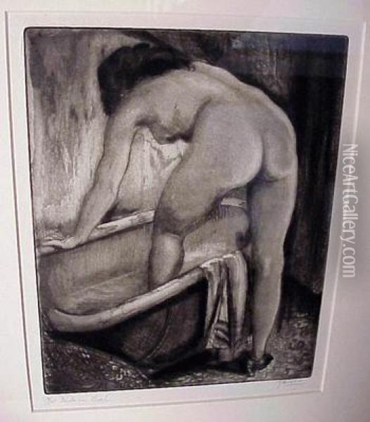 Nude In Bath Oil Painting - Emil Ganso