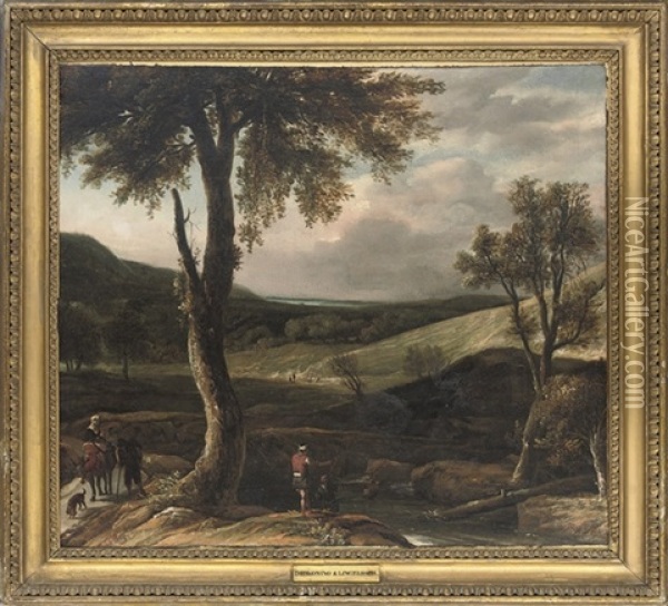 Travelers And Anglers By A River Oil Painting - Johannes Lingelbach
