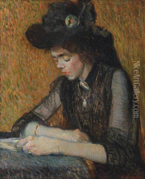 A Girl Reading Oil Painting - Leo Gestel