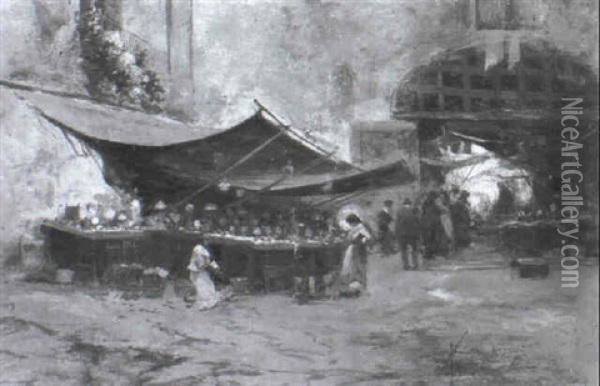 Markt In Neapel Oil Painting - Oscar Ricciardi