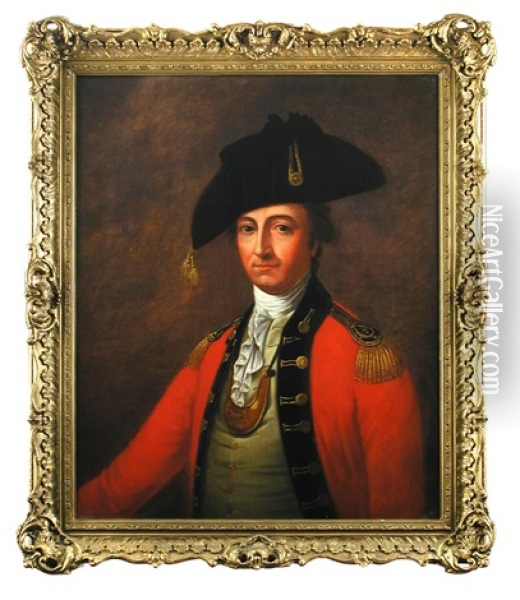 Portrait Of An Infantry Officer Of Adjutant, C. 1780 Oil Painting - Nathaniel Hone the Elder