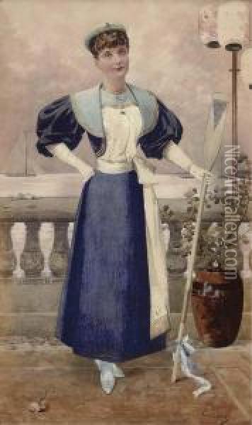 A Prize-winning Lady Sculler Oil Painting - William G. Miller