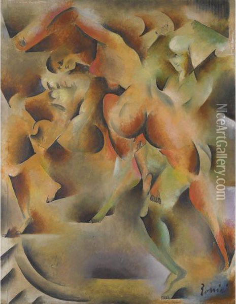 Nude Dancers Oil Painting - Vladimir Baranoff-Rossine