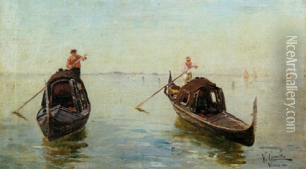 Gondole In Laguna Oil Painting - Vincenzo Caprile