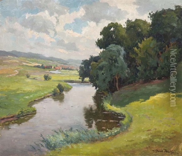 Flusslandschaft Oil Painting - Hans Mathis