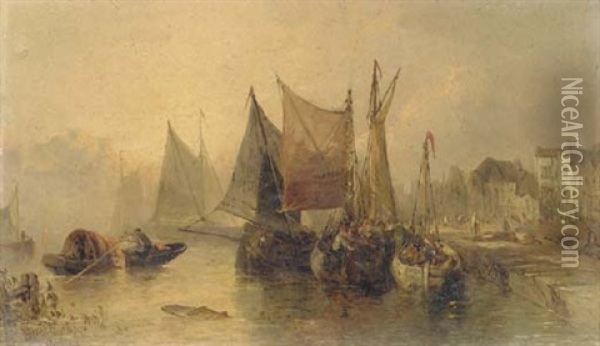 A Fishing Village Oil Painting - Alfred Montague