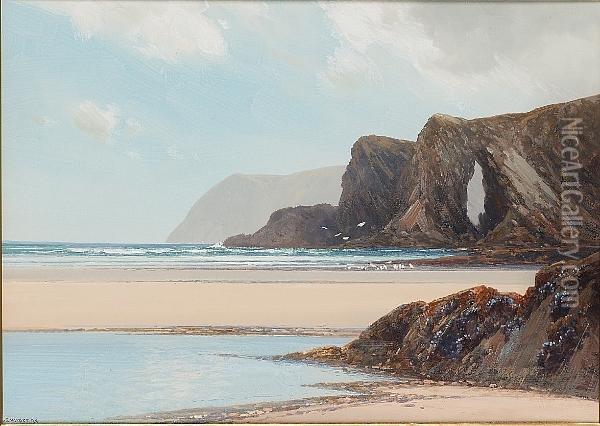 A West Country Beach Oil Painting - Frederick John Widgery