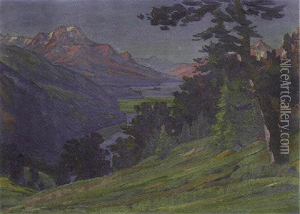 Engadin - Blick Auf Die Seen Oil Painting - Carl Friedrich Felber