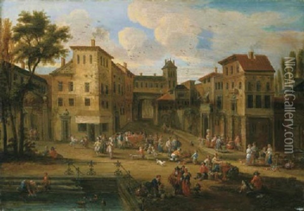 A Market In A Town Square Oil Painting - Mathys Schoevaerdts