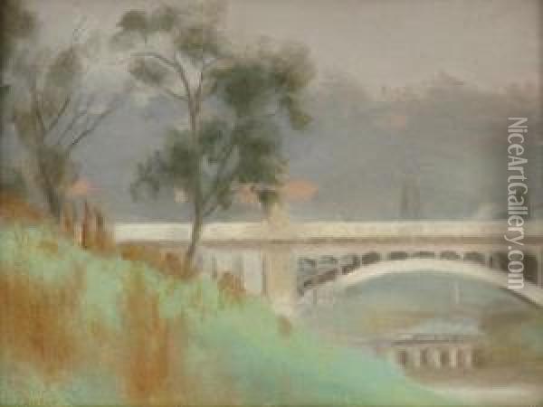Punt Road Bridge Yarra River Oil Painting - Clarice Marjoribanks Beckett