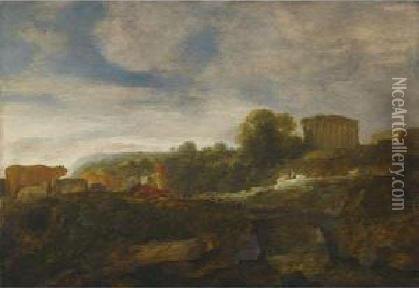 Arcadian Landscape Oil Painting - Moyses or Moses Matheusz. van Uyttenbroeck