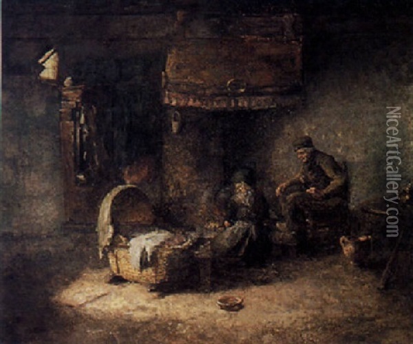 Peasants In An Interior Oil Painting - Arthur Henri Christiaan Briet