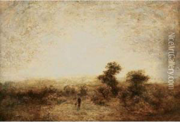 Lone Figure In A Landscape Oil Painting - Ralph Albert Blakelock